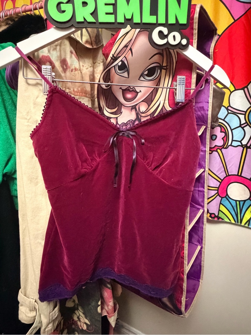 Vintage Women's Burgundy Velvet Camisole